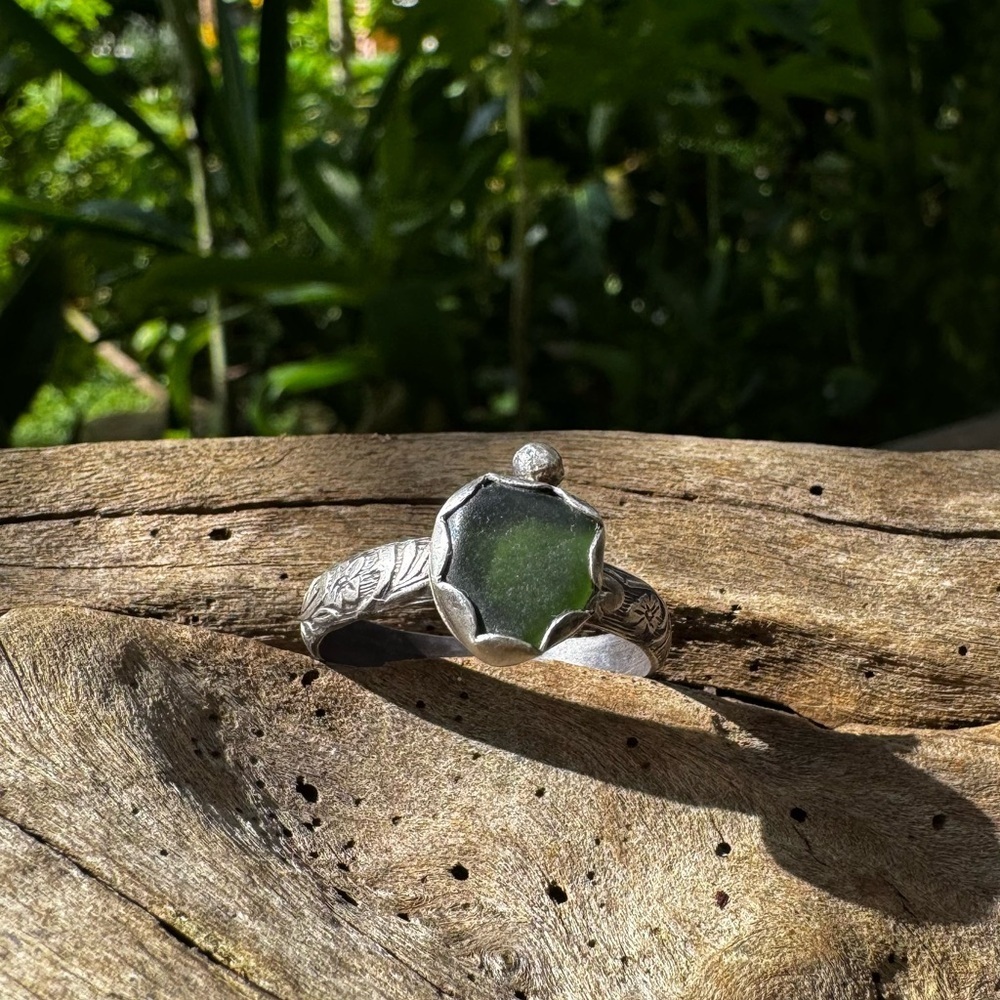 Sea foam sea glass natural floral sterling & fine silver - Picture 2 of 4